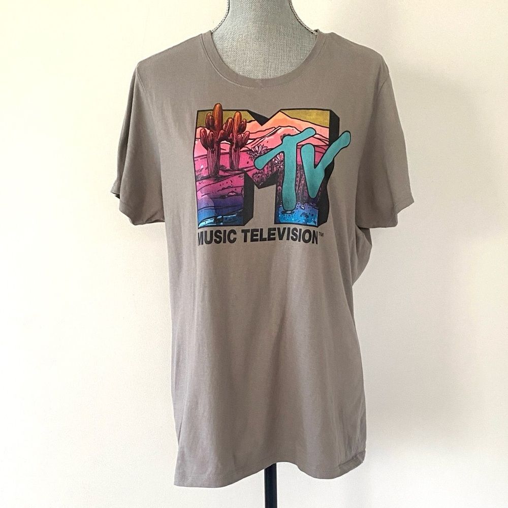 MTV Desert Graphic Unisex T-Shirt in Taupe Gray Sz XL Y2K Casual Street Urban